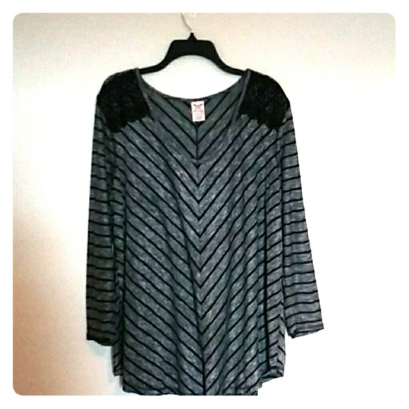 Faded Glory Tops - Striped tunic with lace patch shoulders